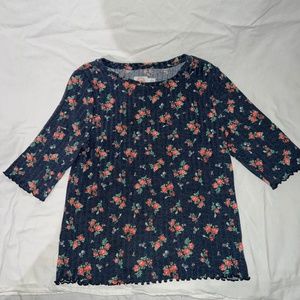 Girls Mid-sleeve Ribbed Floral Top💗